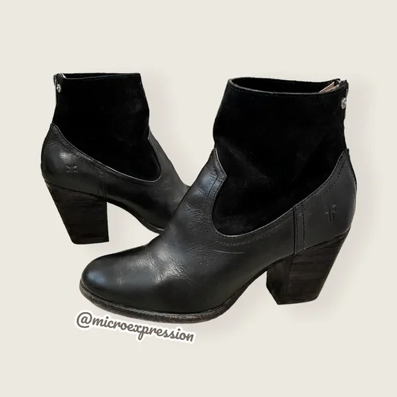 Frye Tessa Zip Short Black Suede Real Leather Zip Up Heeled Round Toe Ankle Boot - Picture 10 of 11